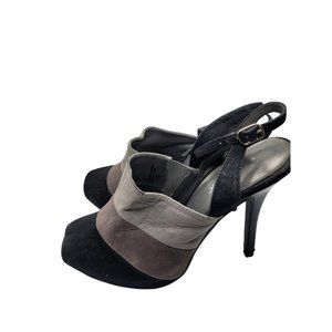 Bumper Heels Size 8.5 Black and Gray Peep Open Toe Sling Back Womens
